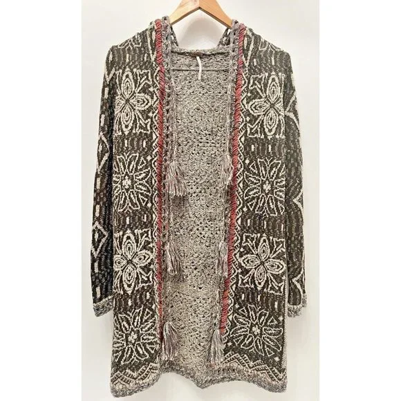 FREE PEOPLE KAI TASSEL HOODED CARDIGAN XS BOHO RUSTIC INDIE COTTAGECORE - Picture 3 of 9